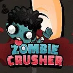 Niebiesko-czarny zombie z krwawym tłem i napisem Zombie Crusher