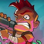 Mężczyzna z kolorowym irokezem celuje dużym pistoletem, otoczony rękami przypominającymi zombi