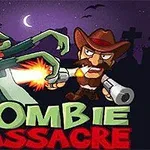 Zielony zombie z odsłoniętym mózgiem i strzelający rewolwerowiec w kapeluszu na tle fioletowego nieba z księżycem