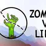 Zielona ręka zombie wyłania się z ziemi obok tytułowego napisu Zombies vs