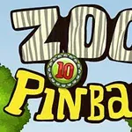 Napis Zoo Pinball z numerem 10 otoczonym zielenią i drzewami w tle