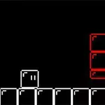 Czarny ekran z białymi i czerwonymi pikselowymi blokami na dole